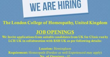 The London College of Homeopathy Recruiting Homeopath, United Kingdom