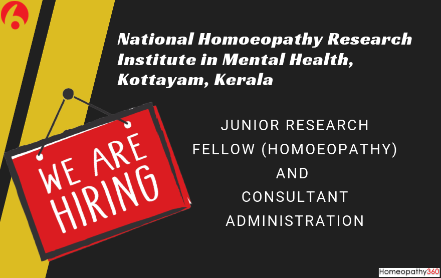 Junior Research Fellow (Homoeopathy) And Consultant Administration, Kottayam, Kerala 