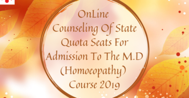On-Line Counseling Of State Quota Seats For Admission To The M.D (Homoeopathy) Course 2019