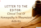 Letter To The Editor: Clinical Trial Of Homeopathy In Rheumatoid Arthritis