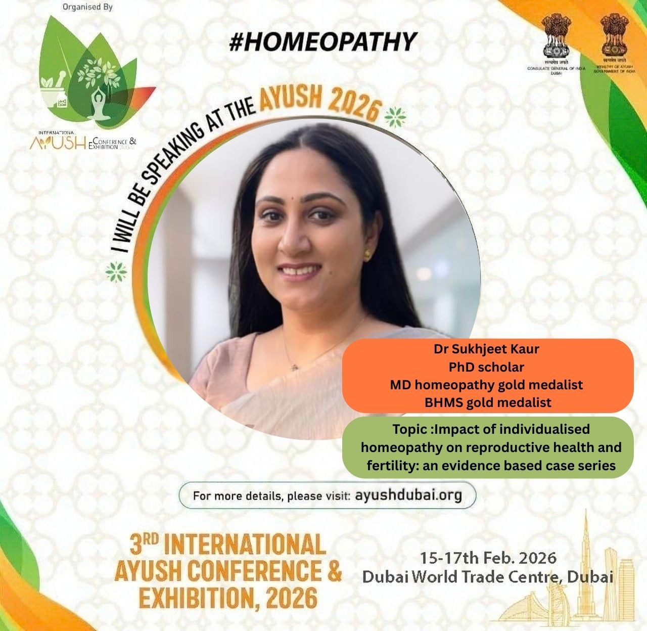 Dr. Sukhjeet Kaur to Speak at International AYUSH Conference & Exhibition 2026, Dubai